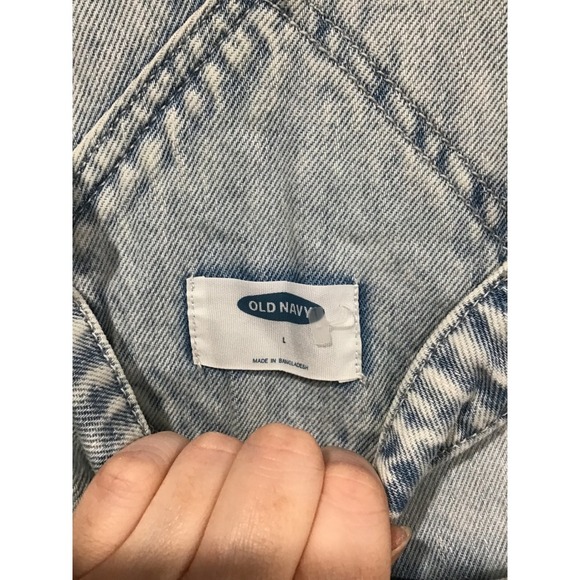Old Navy Slouchy Straight Jean Shortalls Sz L Light Wash Denim Minimalist Summer - Picture 3 of 5